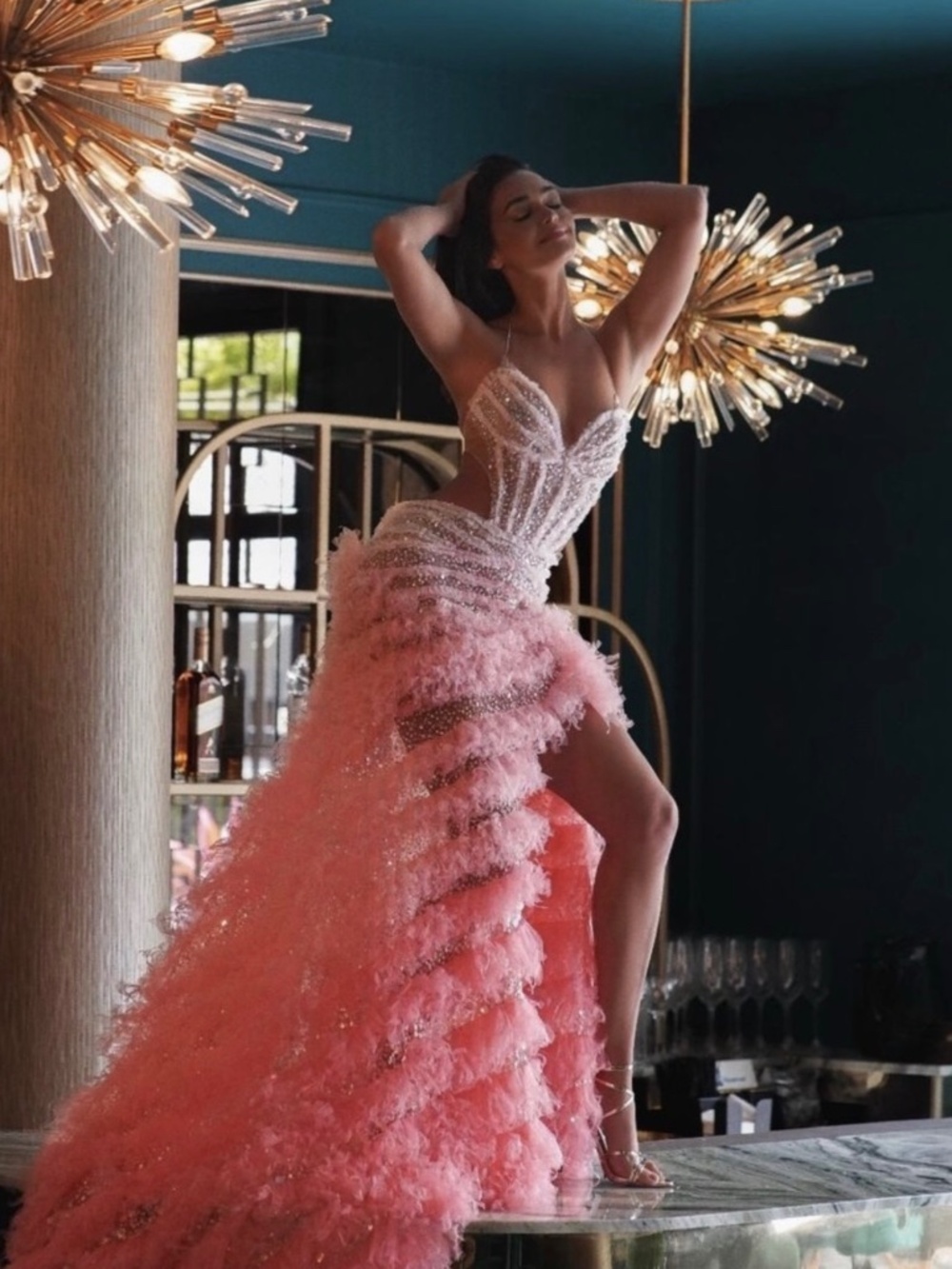 Rosa Ombré Ruffled Couture Gown